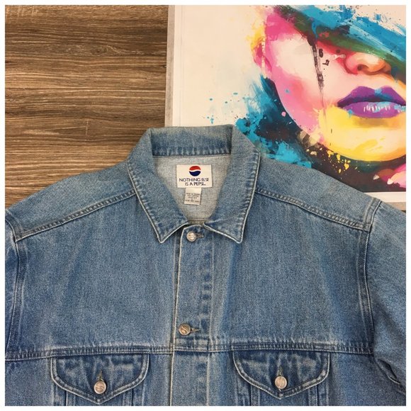 Vintage Pepsi Cola Denim Trucker Jean Jacket Logo Button Men's Size L‎ - Picture 2 of 6